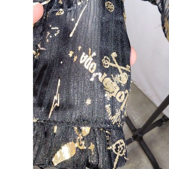 Harry Potter Women's Sheer Black Button-Up Blouse with Gold Feathers Size M - Picture 9 of 11